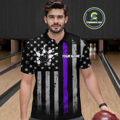 Custom Purple US Flag Eagle Bowling Jersey for Men Bowling Team Shirts Polo & 1/4 Zip HNT119