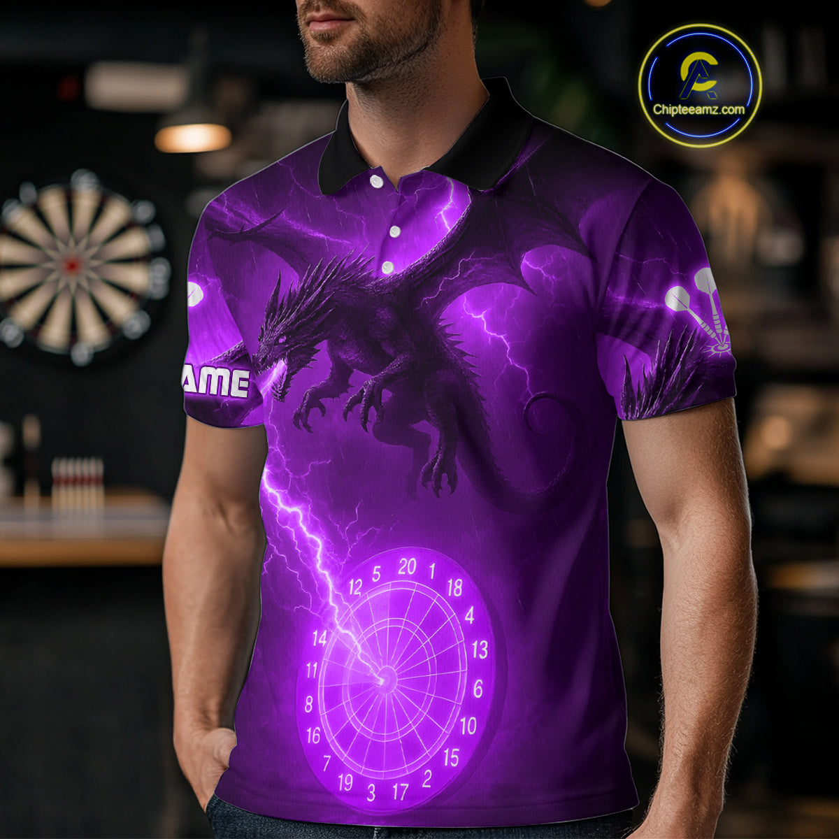 Custom Dragon Lightning Purple Dartboard Dart Team Shirt For Men, Outfits Dart Jerseys NYN1073