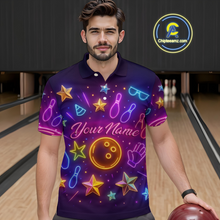 Load image into Gallery viewer, Custom Neon Bowling Shirt Polo &amp; Quarter-Zip Shirts for Men Gift Bowling Jersey League QZT744