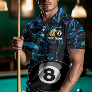 Teal-Turquoise 8 Ball & 9 Ball Custom Billiard Shirts For Men Billiard Team Jerseys NNT55