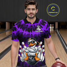 Load image into Gallery viewer, Custom Purple Funny Duck Bowling Jersey for Men Bowling Uniform Polo &amp; 1/4 Zip Bowling Team Shirts HNT238