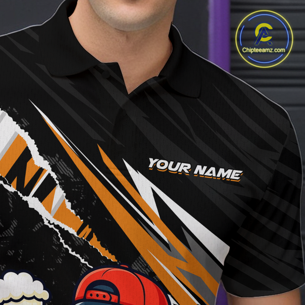 Custom Orange Beer Bowling Jersey for Men Bowling Team Shirts Bowling Uniform Polo & 1/4 Zip HNT133