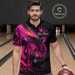 Pink Tiger Bowling Shirts for Men Women Team Bowling Polo & Quarter Zip Shirts MBL150