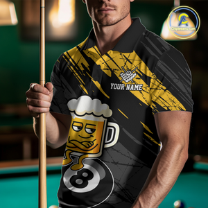Custom Yellow Funny Beer 8 Ball Billiard Shirts for Men Billiard Team Shirts Polo & 1/4 Zip NNT78