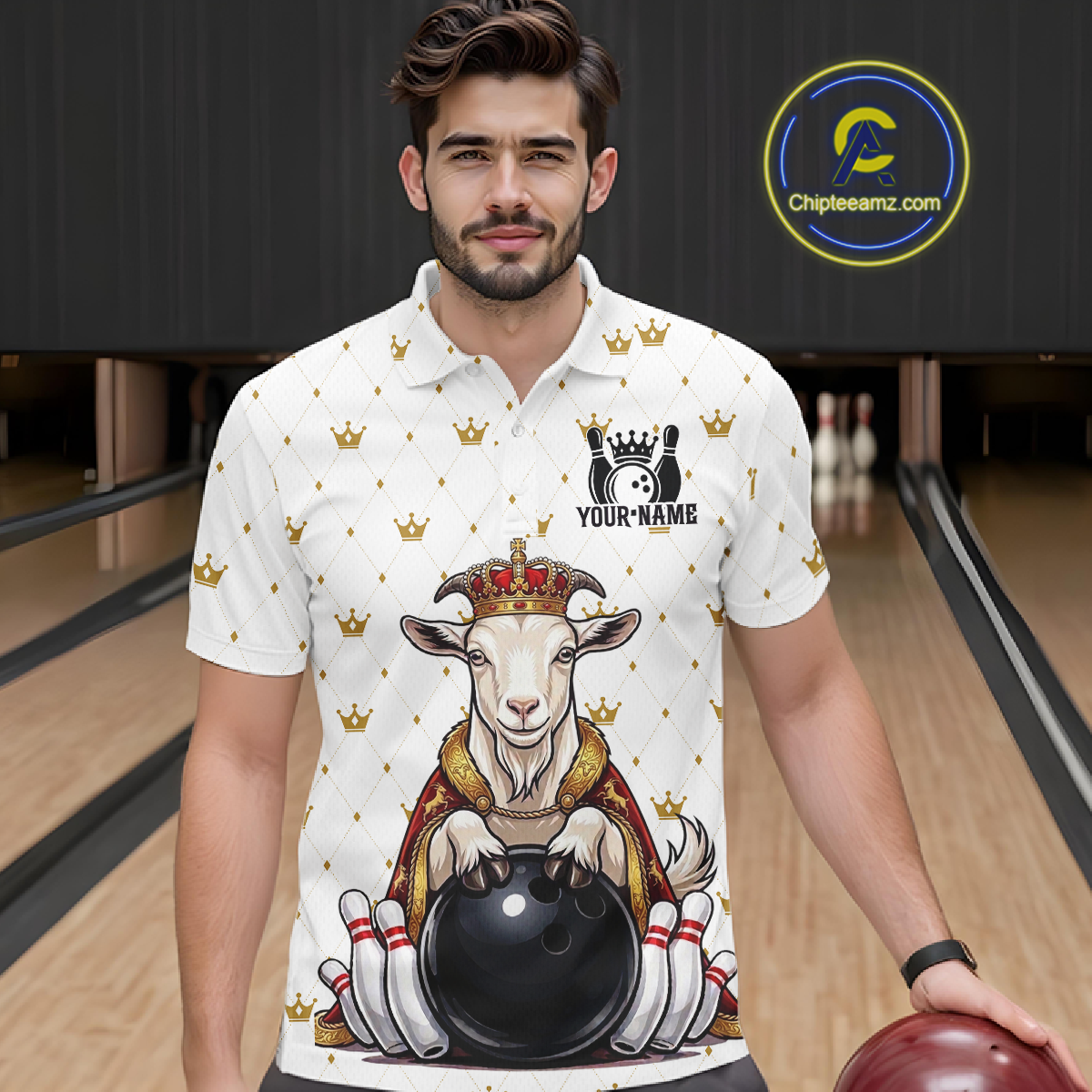 Custom King Crown Goat Bowling Shirts Funny Bowling Jersey for Men QZT1321