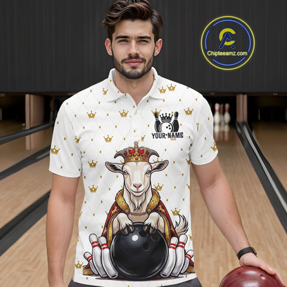 Custom King Crown Goat Bowling Shirts Funny Bowling Jersey for Men QZT1321