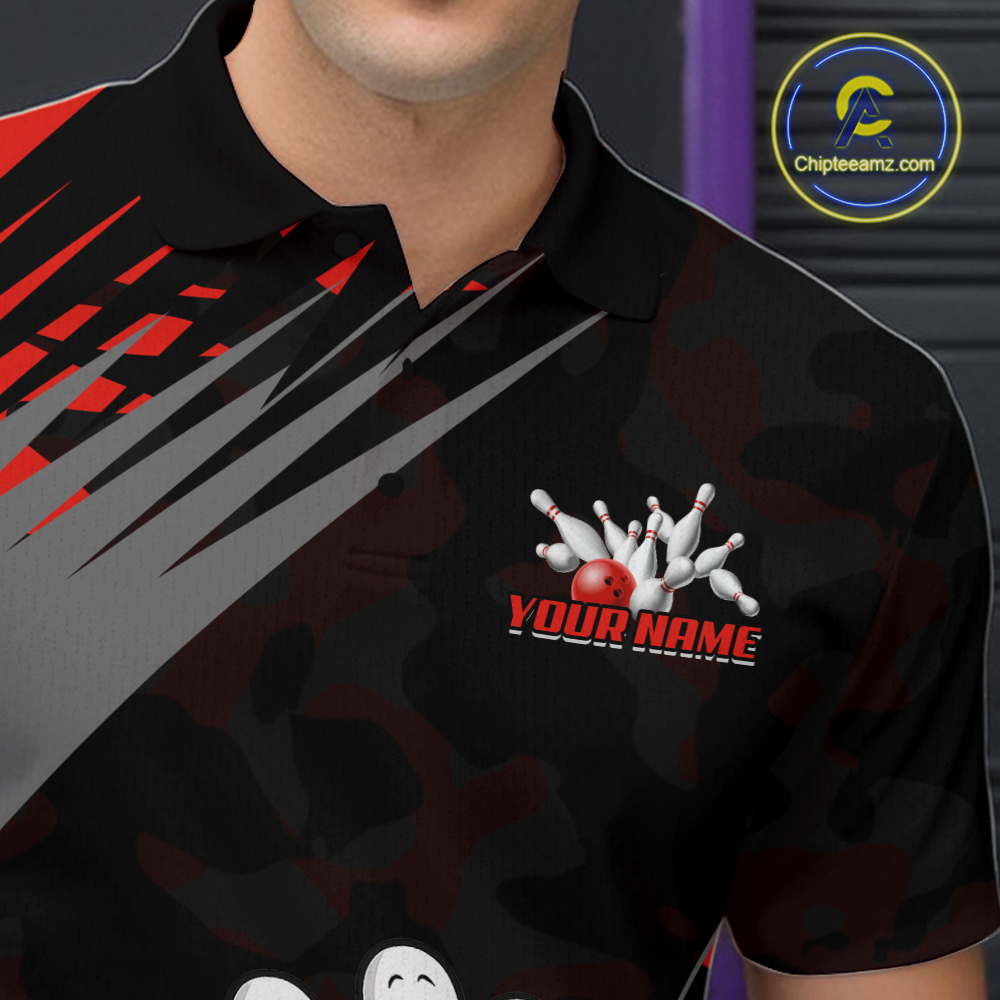 Custom Red Funny Bowling Shirt Crazy Bowling Jersey Men Polo & 1/4 Zip Bowling Outfit QZT785