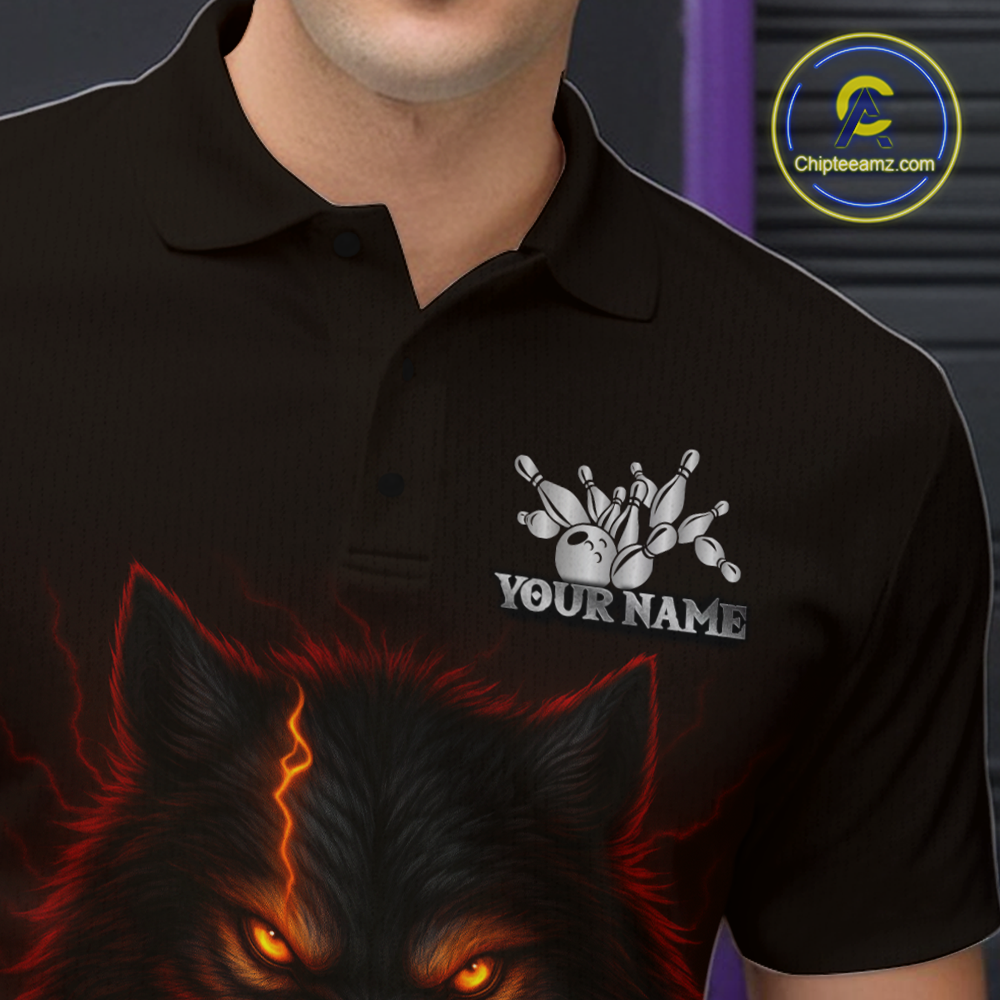 Red&Black Wolf Bowling Shirts for Team Women Men Custom Wolf Bowling Polo &1/4 Zip MBL196