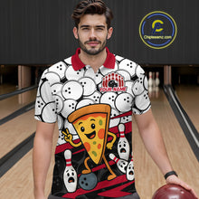 Load image into Gallery viewer, Custom Red Funny Pizza Bowling Shirt Bowling with Food for Men Polo Bowling Jersey QZT799
