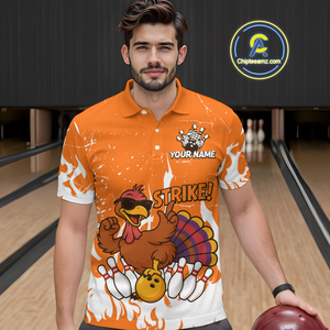 Custom Orange Funny Turkey Bowling Jersey for Men Thanksgiving Bowling Team Shirts HNT115