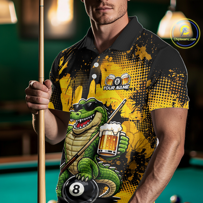 Custom Beer Alligator 8 Ball Pool Shirts Billiard Shirt for Men Billiard Team Jersey Billiard League NNT182