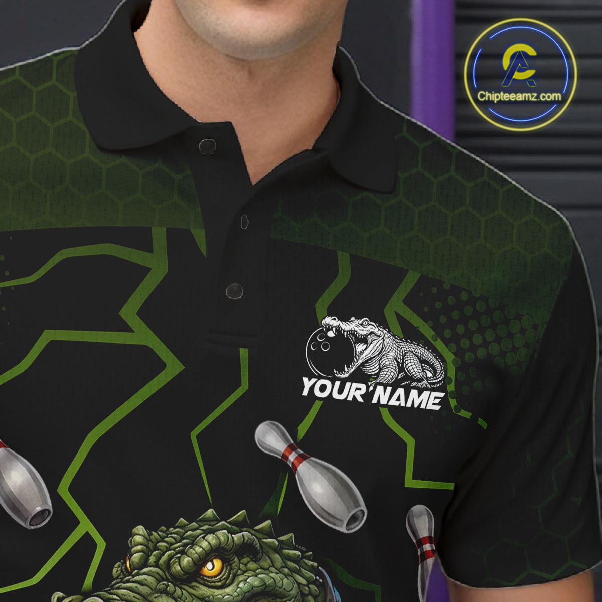 Custom Alligator Bowling Team Shirts Bowling Jersey for Men Bowling Outfit Polo & 1/4 Zip HNT548