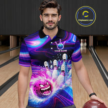 Load image into Gallery viewer, Custom Purple Blue Crazy Bowling Shirt for Men Polo &amp; 1/4-Zip Bowling League Outfit QZT831