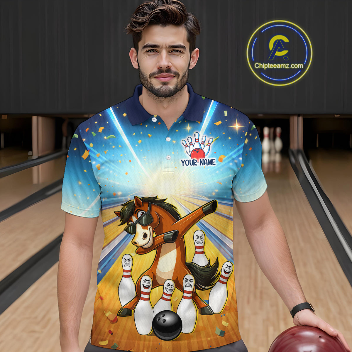 Funny Horse Bowling Jersey for Men Custom Bowling Team Shirts Bowling League Polo & 1/4 Zip HNT182