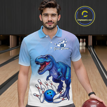 Blue Dinosaur Bowling Shirts for Men Women Custom Team Bowling Jerseys Polo and Zip Shirt MBL162