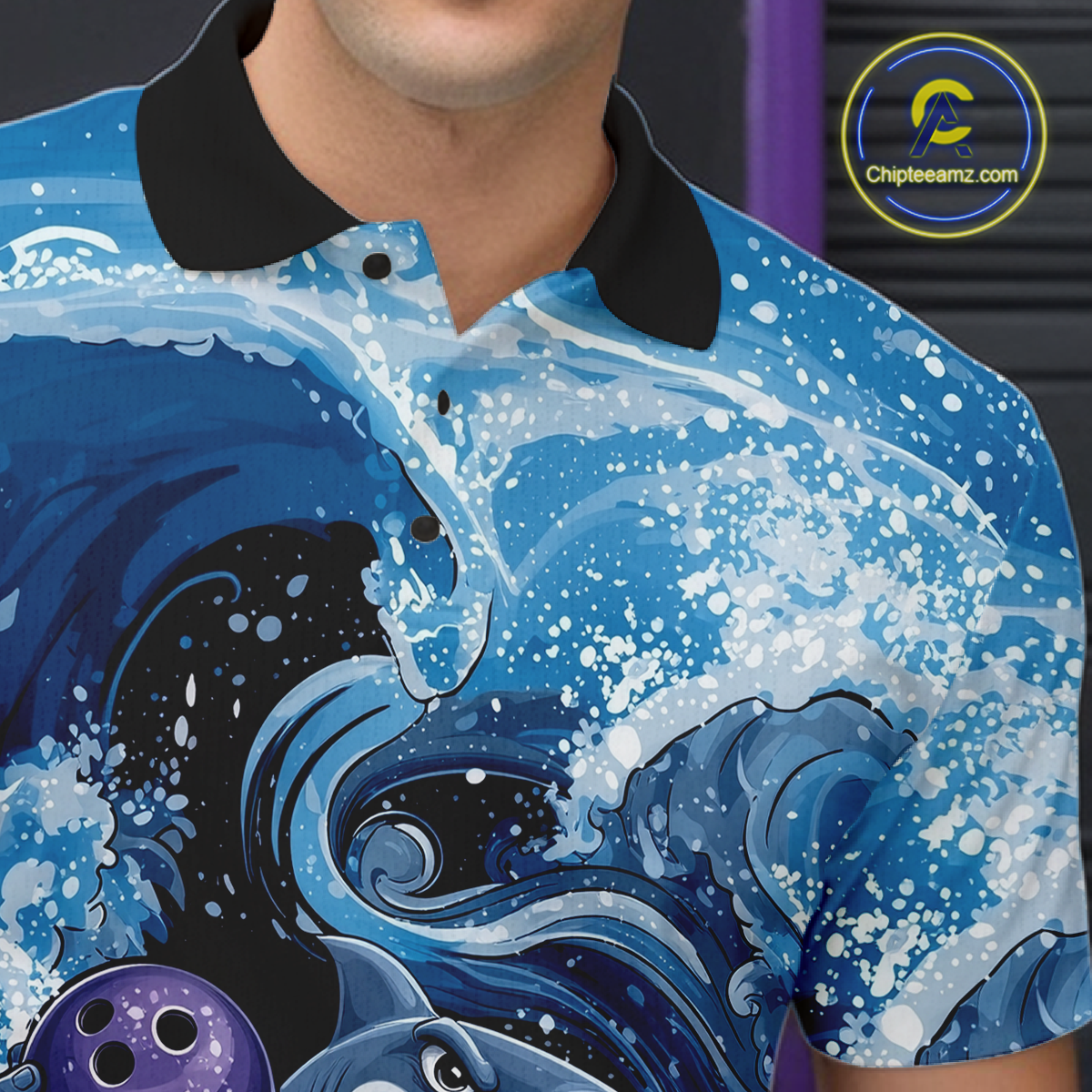 Funny Surfing Shark Bowling Team Shirts Custom Bowling Jersey for Men Polo & 1/4 Zip HNT547
