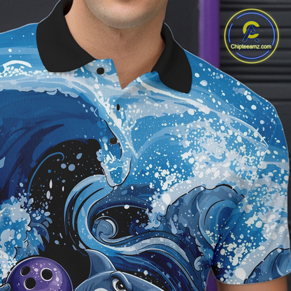 Funny Surfing Shark Bowling Team Shirts Custom Bowling Jersey for Men Polo & 1/4 Zip HNT547