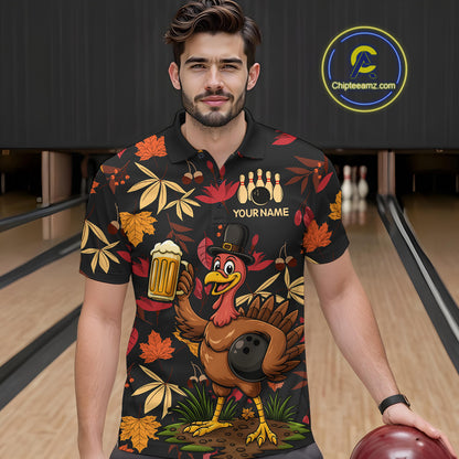 Funny Turkey Bowling Beer Thanksgiving pattern Custom Team bowling jerseys men, bowling gifts for men NQS10963