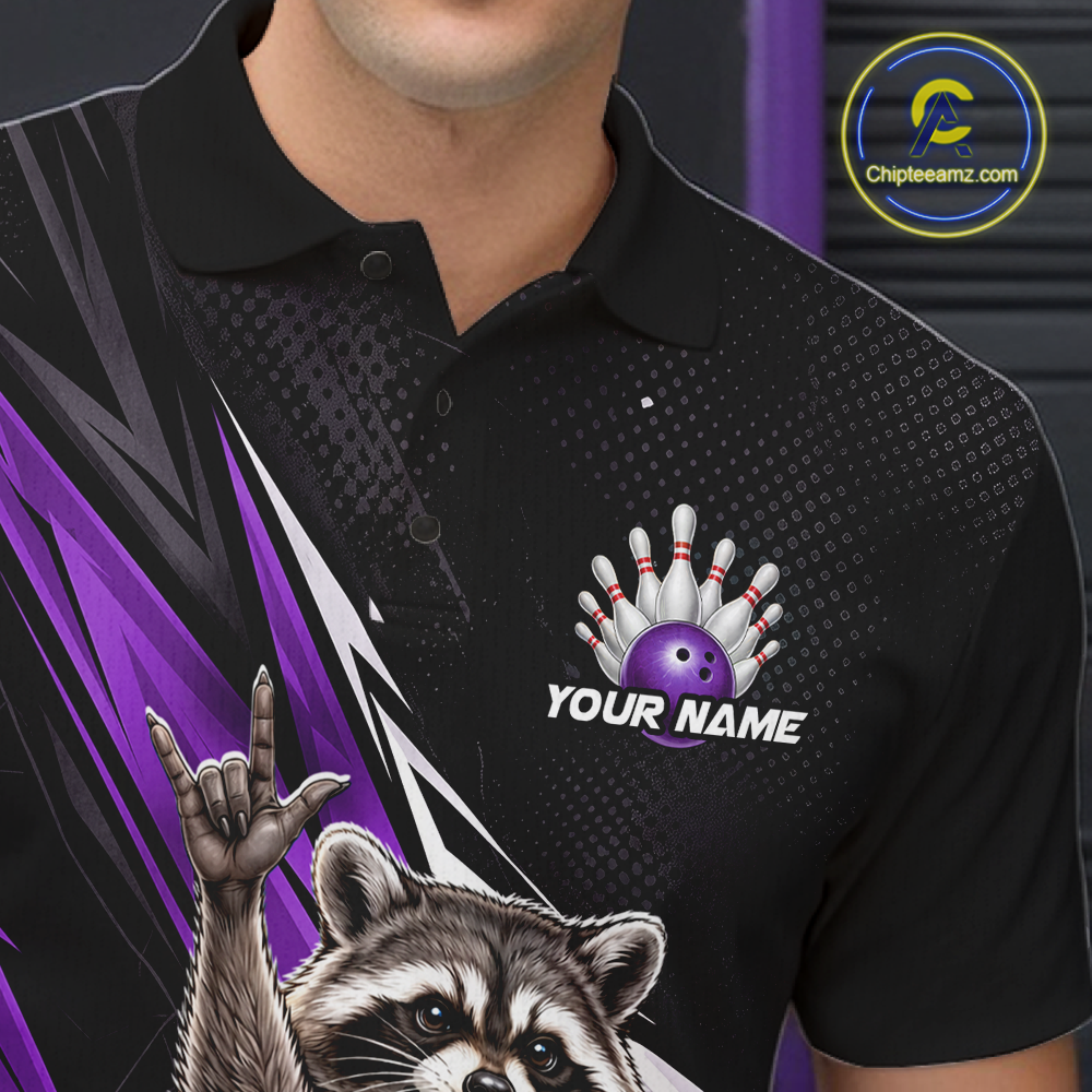 Custom Purple Raccoon Bowling Jersey for Men Bowling Team Shirts Bowling Polo & 1/4 Zip HNT254