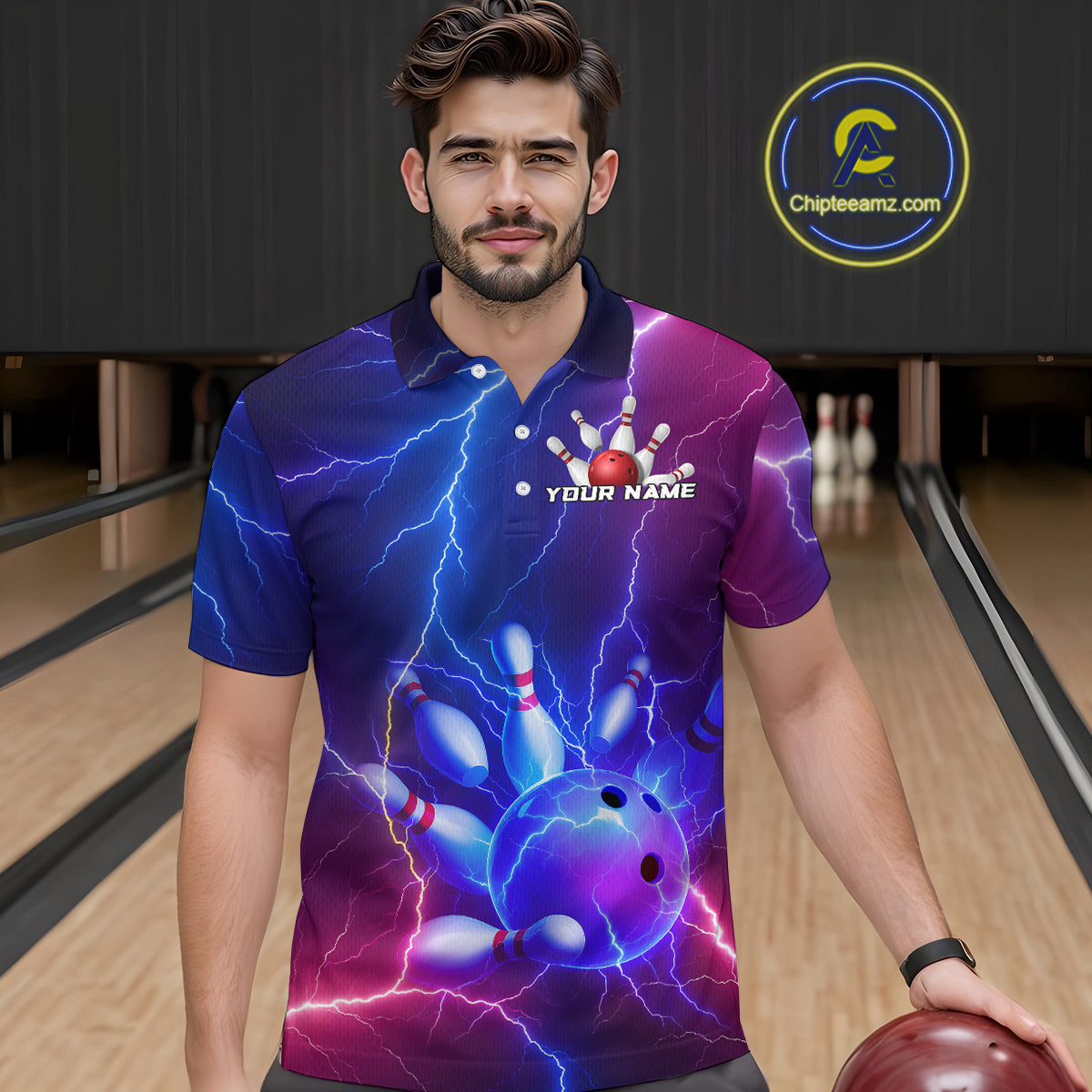Purple Lightning Bowling Shirts for Men Women Custom Team Bowling Jerseys MBL155
