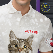 Load image into Gallery viewer, Custom Funny Cat Christmas Bowling Jersey for Men Polo &amp; 1/4 Zip Bowling Team Shirts HNT145
