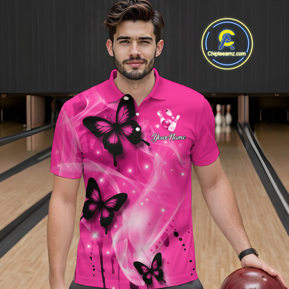 Custom Pink Butterflies Bowling Shirts for Men Women Team MBL120