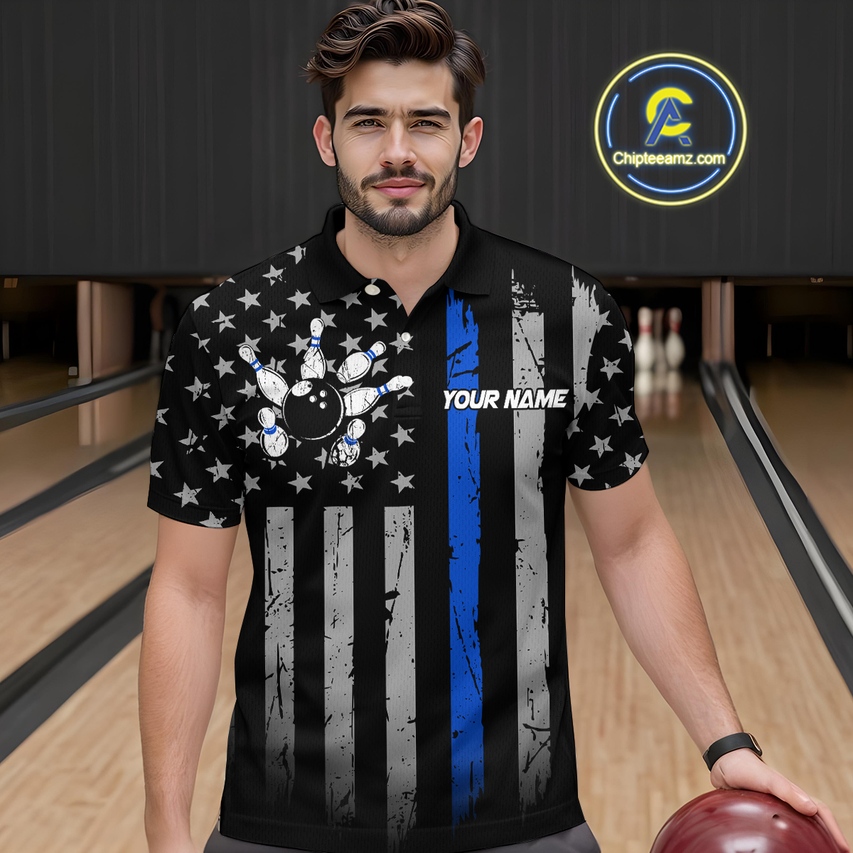 Custom Blue US Flag Eagle Bowling Jersey for Men Bowling Team Shirts Polo & 1/4 Zip HNT119