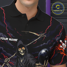 Load image into Gallery viewer, Custom Grim Reaper Flame Bowling Jersey for Men Bowling Team Shirts Polo &amp; 1/4 Zip HNT193