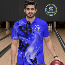 Load image into Gallery viewer, Custom Navy Blue Butterflies Bowling Shirts for Men Women Team MBL120