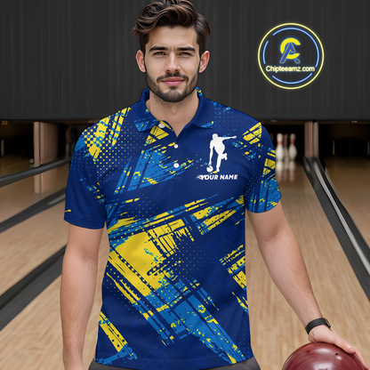 Custom Blue Yellow Bowling Jersey for Men Bowling Uniform Polo & 1/4 Zip Bowling Team Shirts HNT122