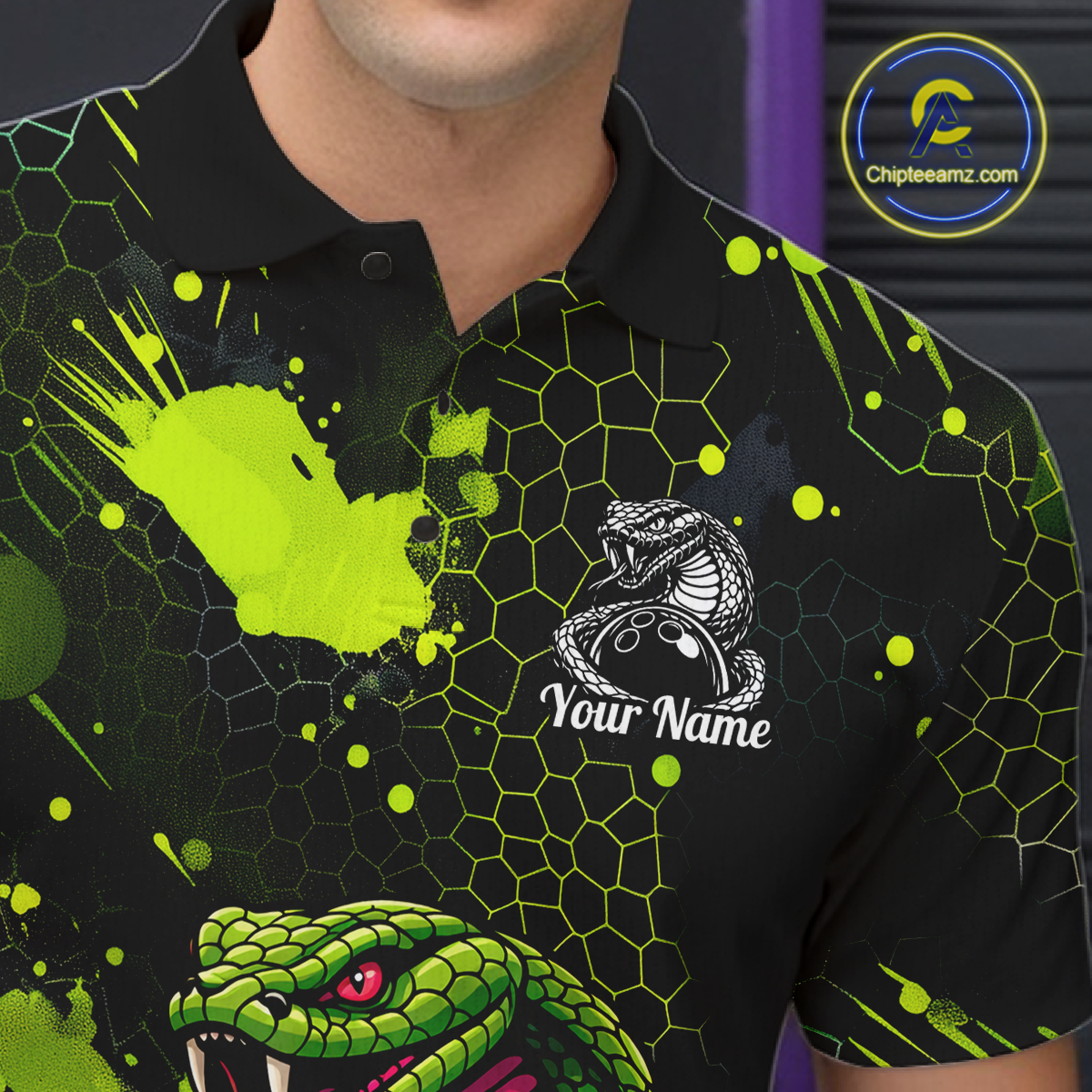 Green Cobra Snake Bowling Team Shirts Custom Name Bowling Jersey for Men Polo & 1/4 Zip HNT546