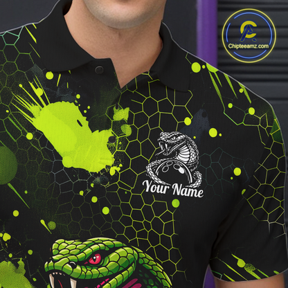 Green Cobra Snake Bowling Team Shirts Custom Name Bowling Jersey for Men Polo & 1/4 Zip HNT546