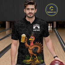 Load image into Gallery viewer, Funny Turkey Bowling Beer Thanksgiving Black Camo Custom Team bowling jerseys men, bowling gifts NQS10974