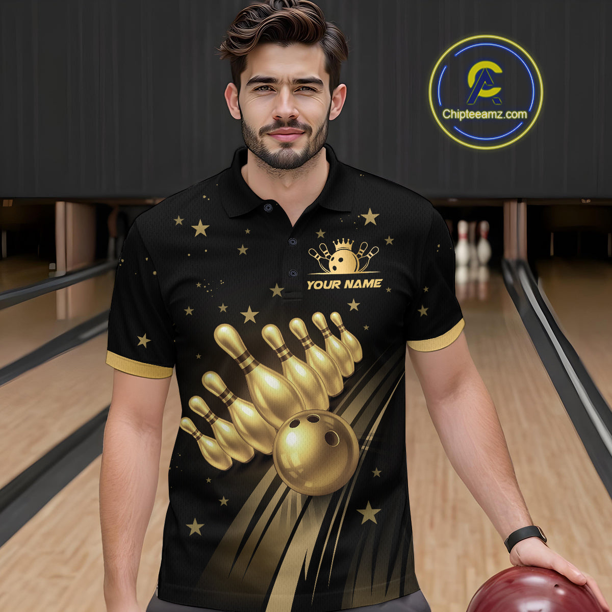 Custom Black and Gold Bowling Jersey for Men Bowling Team Shirts Bowling Uniform Polo & 1/4 Zip HNT176