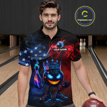 Load image into Gallery viewer, Custom American Flag Bowling Shirt Hero Bowling Ball Pin Polo &amp; 1/4 Zip Bowling Jersey for Men QZT800