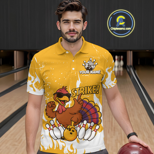 Custom Yellow Funny Turkey Bowling Jersey for Men Thanksgiving Bowling Team Shirts HNT115