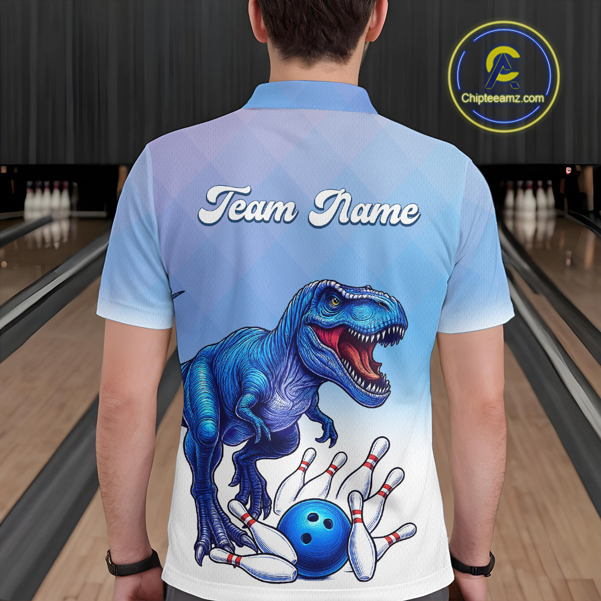 Blue Dinosaur Bowling Shirts for Men Women Custom Team Bowling Jerseys Polo and Zip Shirt MBL162