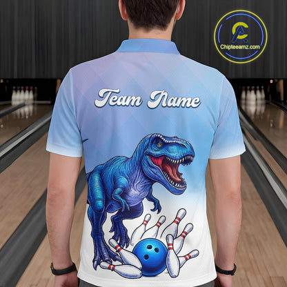 Blue Dinosaur Bowling Shirts for Men Women Custom Team Bowling Jerseys Polo and Zip Shirt MBL162