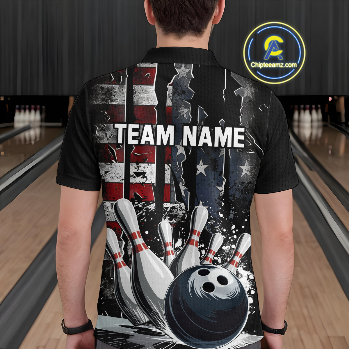 Custom Cracked US Flag Bowling Men Bowling Shirt Polo & Quarter-Zip Bowling Team Jerseys HNT86