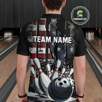Custom Cracked US Flag Bowling Men Bowling Shirt Polo & Quarter-Zip Bowling Team Jerseys HNT86