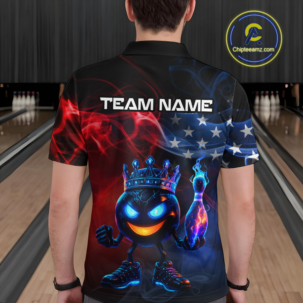 Custom American Flag Bowling Shirt Hero Bowling Ball Pin Polo & 1/4 Zip Bowling Jersey for Men QZT800