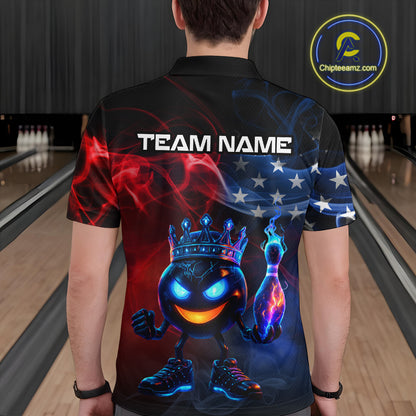 Custom American Flag Bowling Shirt Hero Bowling Ball Pin Polo & 1/4 Zip Bowling Jersey for Men QZT800