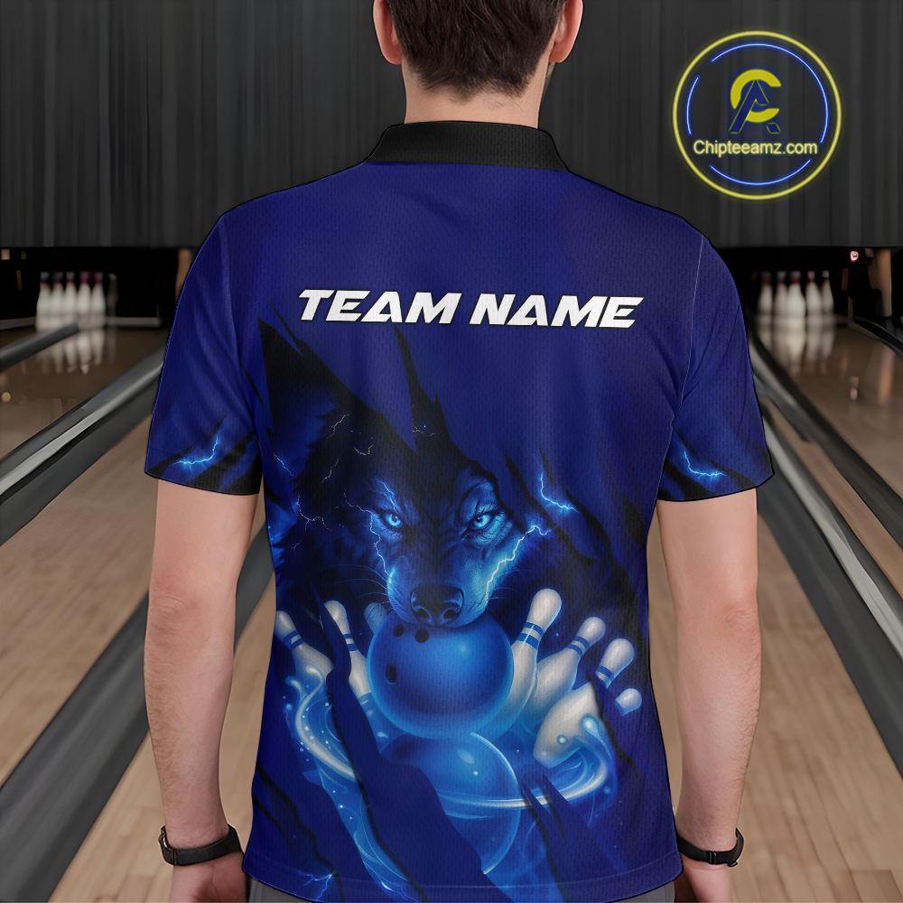 Blue Bowling Shirts for Team Women Men Custom Wolf Bowling Jerseys for Couples MBL202