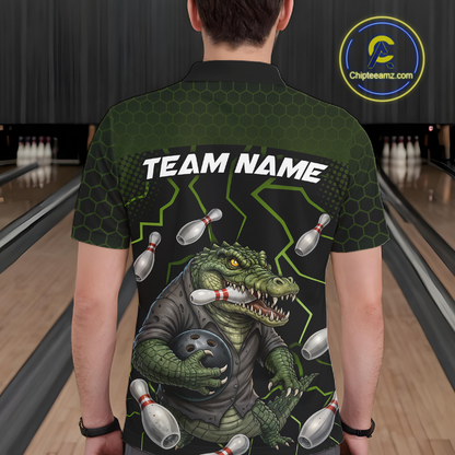 Custom Alligator Bowling Team Shirts Bowling Jersey for Men Bowling Outfit Polo & 1/4 Zip HNT548