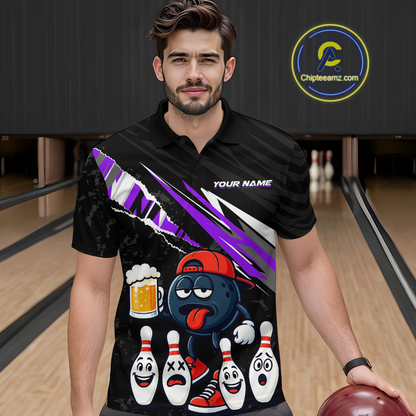 Custom Purple Beer Bowling Jersey for Men Bowling Team Shirts Bowling Uniform Polo & 1/4 Zip HNT133