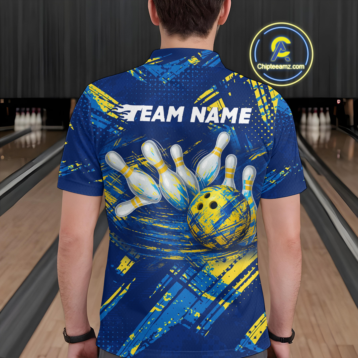 Custom Blue Yellow Bowling Jersey for Men Bowling Uniform Polo & 1/4 Zip Bowling Team Shirts HNT122