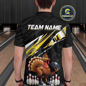 Custom Yellow Funny Turkey Bowling Jersey for Men Thanksgiving Bowling Shirts Polo & 1/4 Zip HNT117