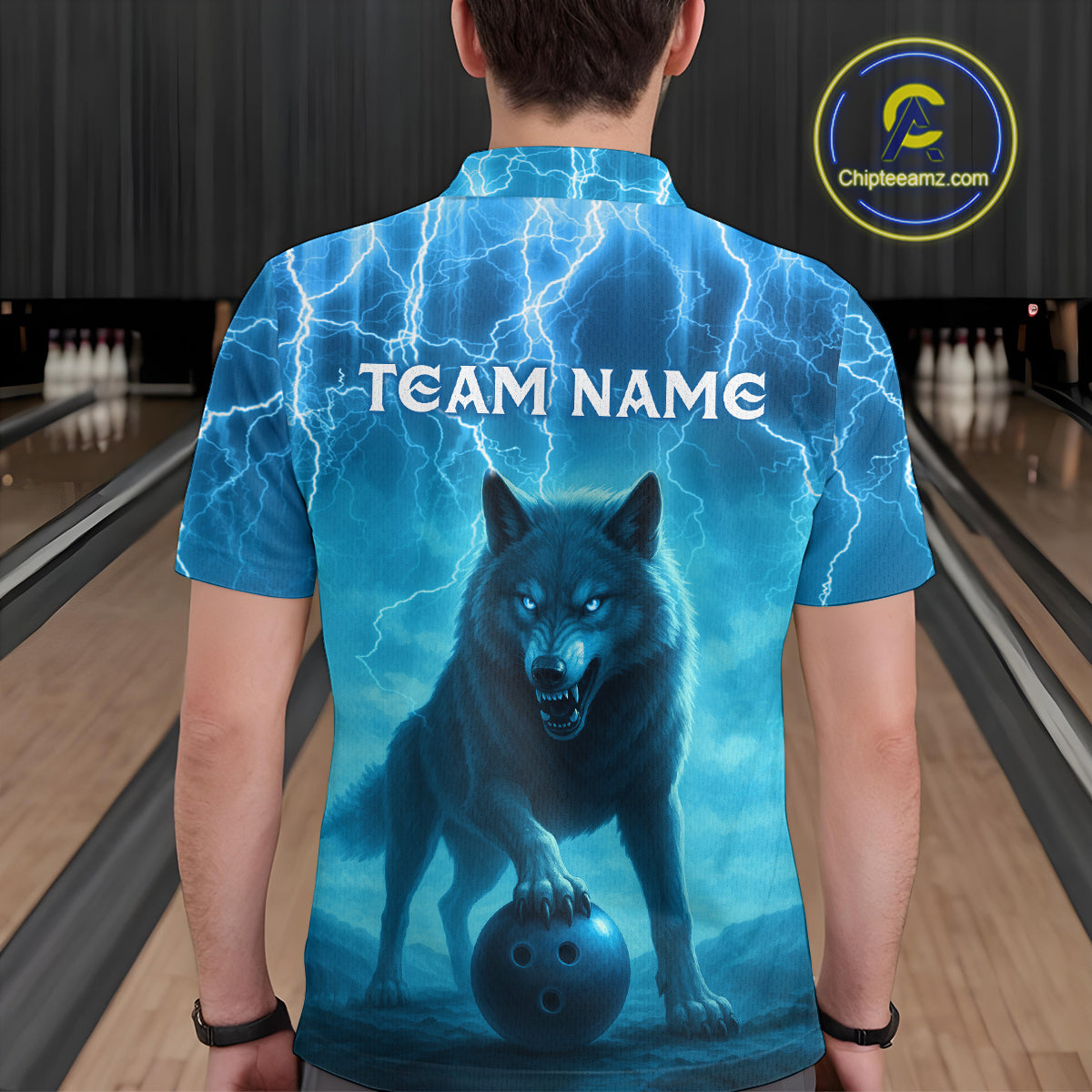 Lightning Wolf Bowling Shirts for Team Women Men Custom Blue Wolf Bowling Jerseys MBL193