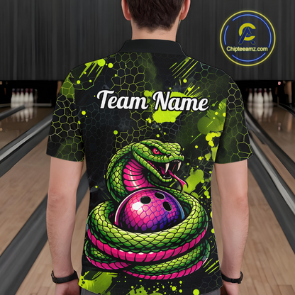 Green Cobra Snake Bowling Team Shirts Custom Name Bowling Jersey for Men Polo & 1/4 Zip HNT546