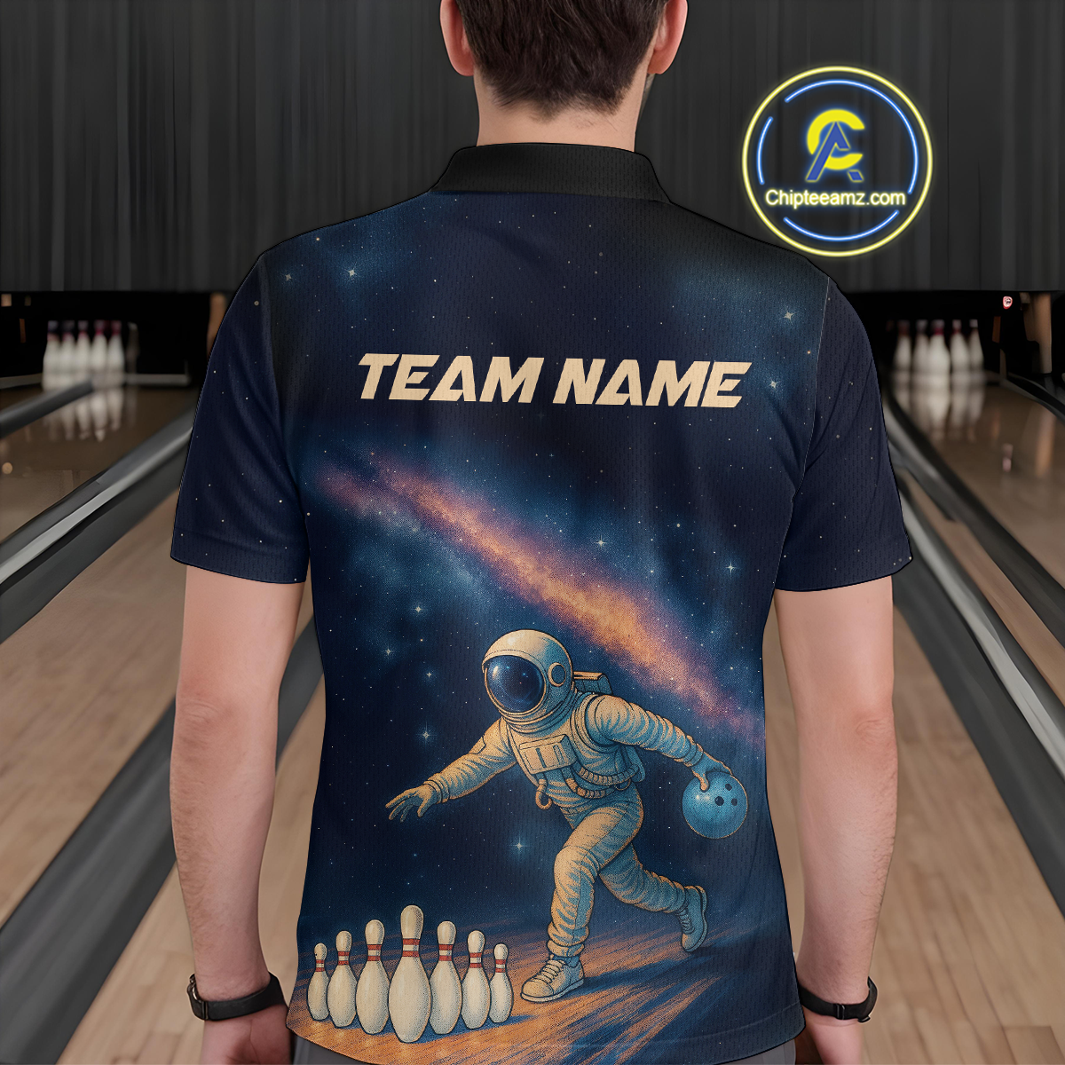 Astronaut Bowling Shirts for Women Men Team Bowling Jerseys Galaxy Bowl Polo 1/4 Zip MBL167